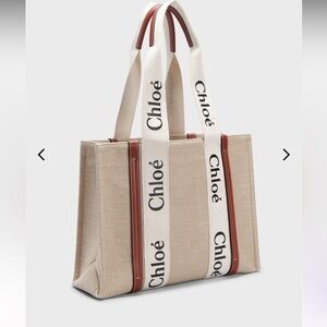 Chloe Woody Medium Canvas Tote White/Brown
